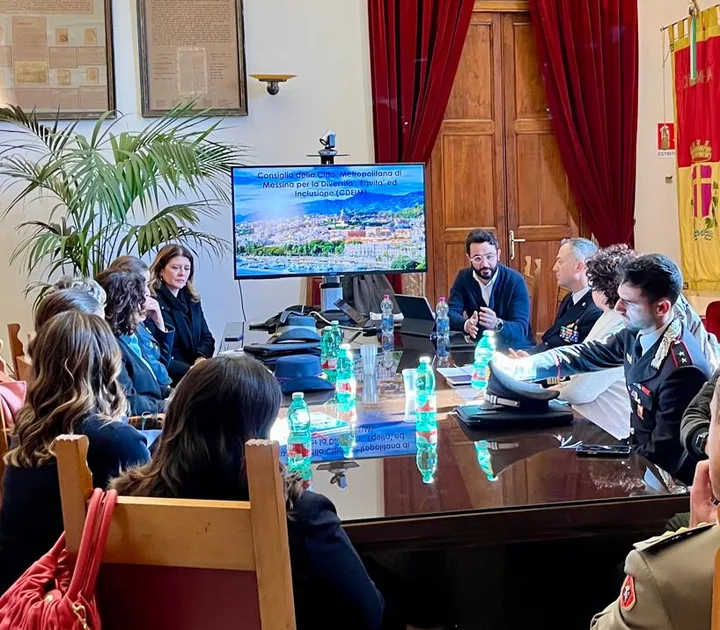 Delegates around a boardroom table at the inter-institutional conference in Messina.